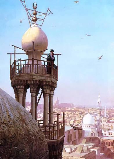 Jean-Leon Gerome A Muezzin Calling from the Top of a Minaret the Faithful to Prayer France oil painting art